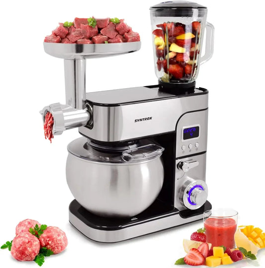 Küchenmaschine, 6 L, 1300 W, Timer, Edelstahl, Schwarz, LED-Display