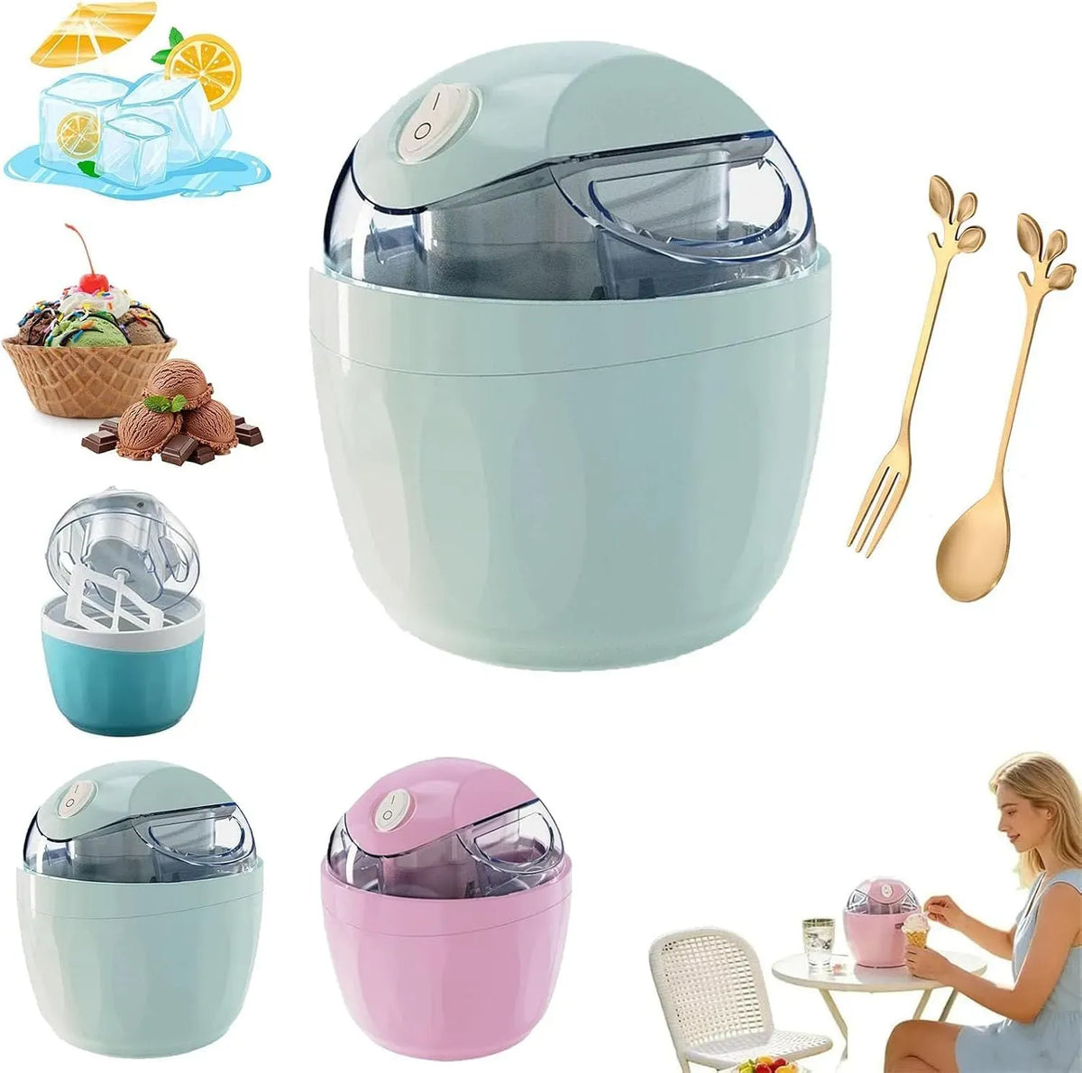 Elektrische Maker, Dessertbereiter, Eismaschine, Speiseeismaschine, Touch-Bedienung, Blau, für Küche Familie Leckereien