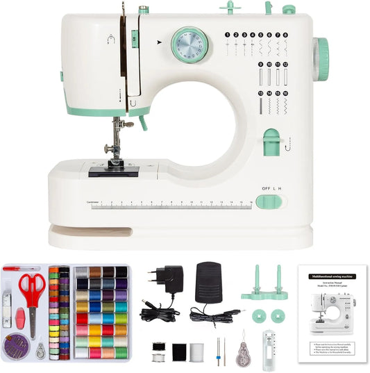 Nähmaschine, Anfänger, elektrische Nähmaschine, 16 Stichprogramme, Grün, für Anfänger