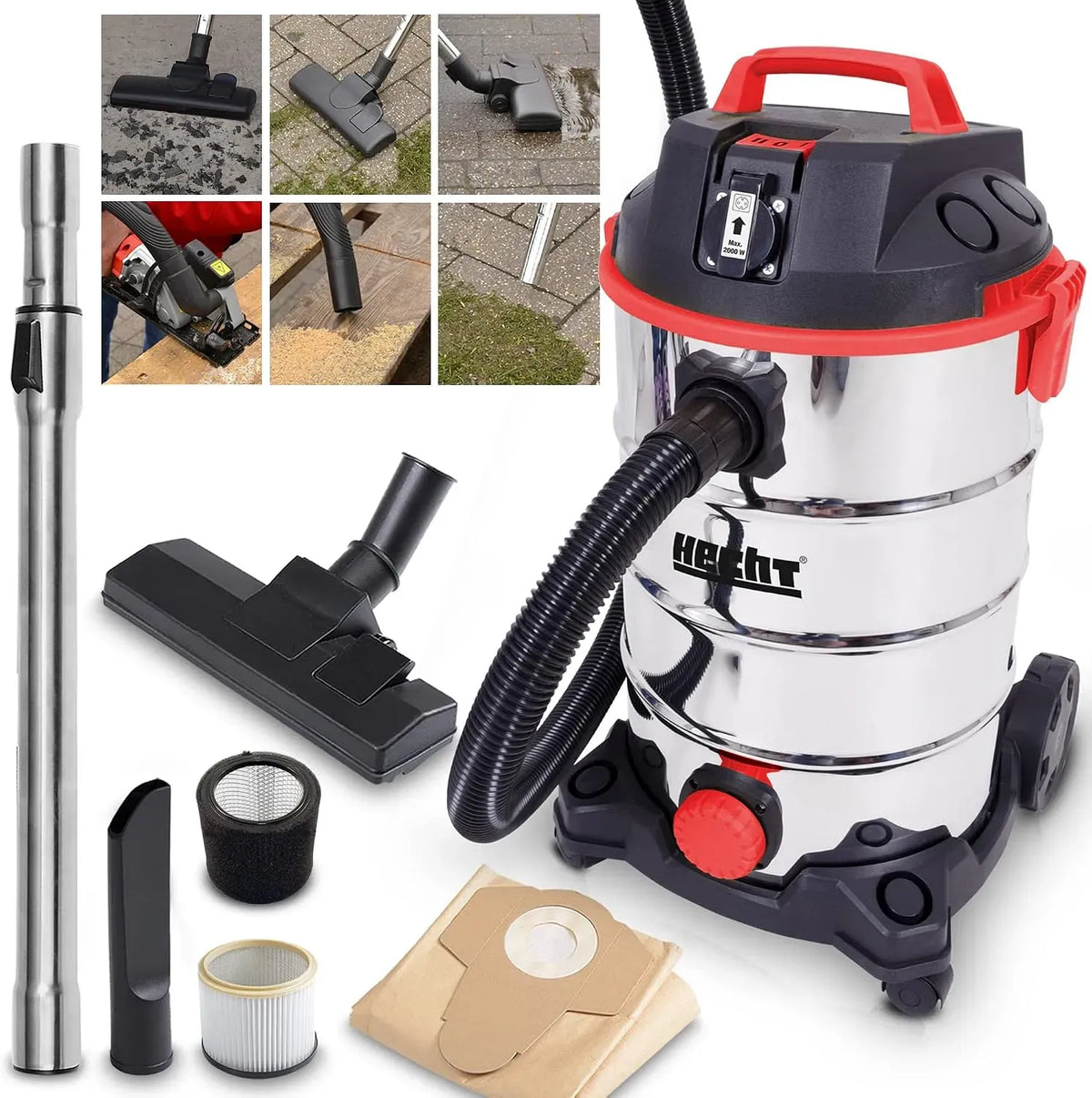 Staubsauger, 35 L, elektrisches Staubsauggerät, Industriestaubsauger, Hecht Nass und Trockensauger
