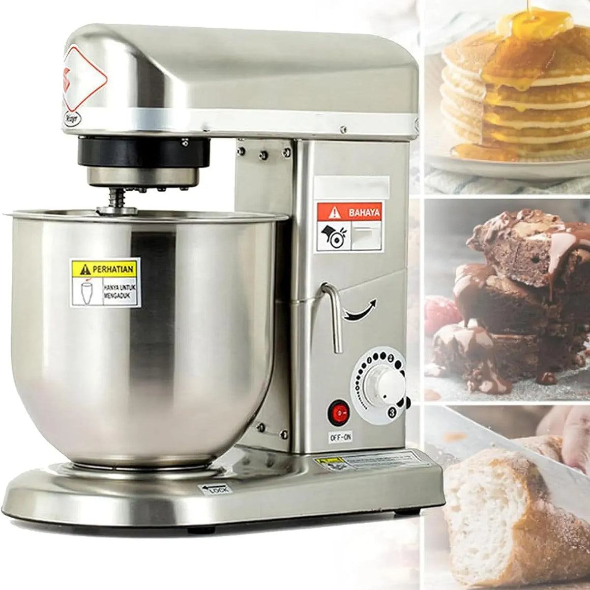 Standmixer, 5 L, 3 Geschwindigkeiten, Restaurant, Edelstahl, kippbarer Kopf, Kuchenmixer mit Edelstahlschüssel