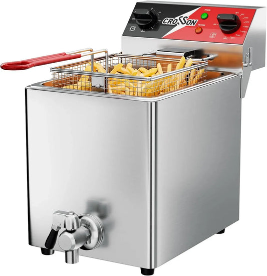 30-Minuten-Timer Fritteuse, 8 L, 3250 W, 80 bis 200 °C, gewerblich, 2 Temperaturzonen, Edelstahl, CROSSON