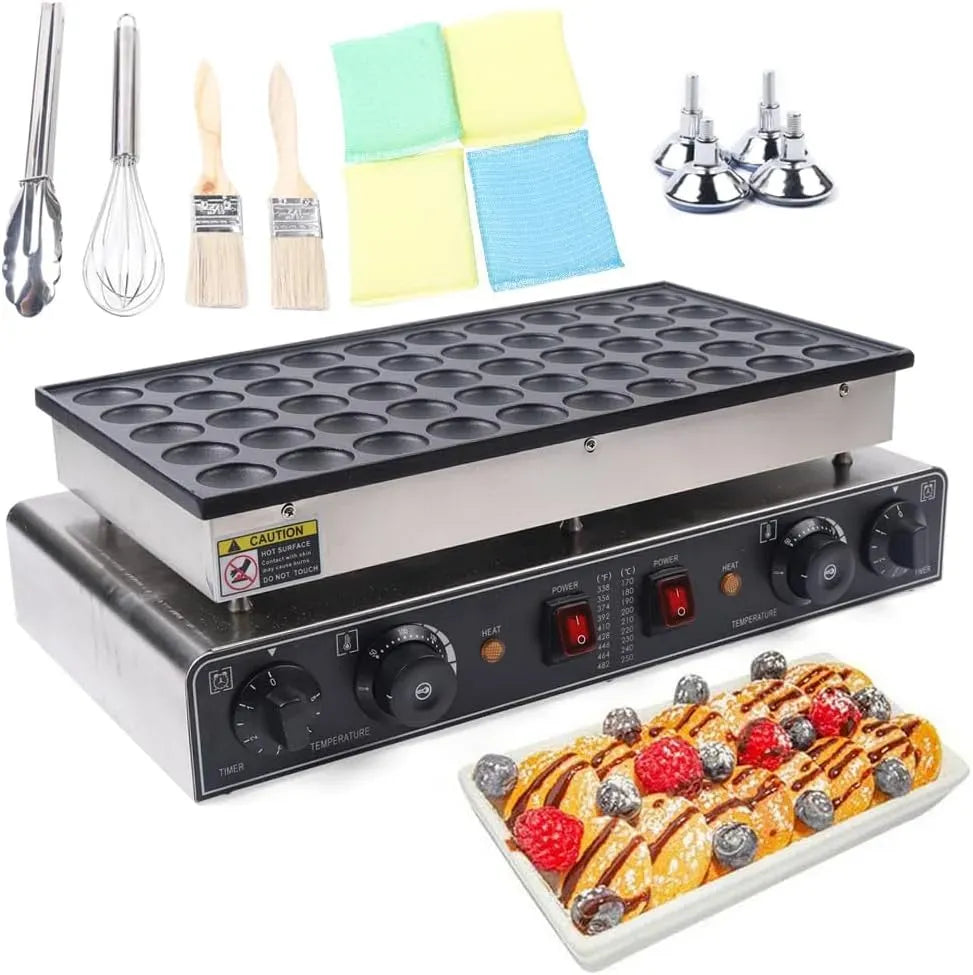 Küchenmaschine, 50 L, 2000 W, Timer, Restaurant, Antihaftbeschichtung, 2 Temperaturzonen, Poffertjes Maker 50 Löcher 2000W