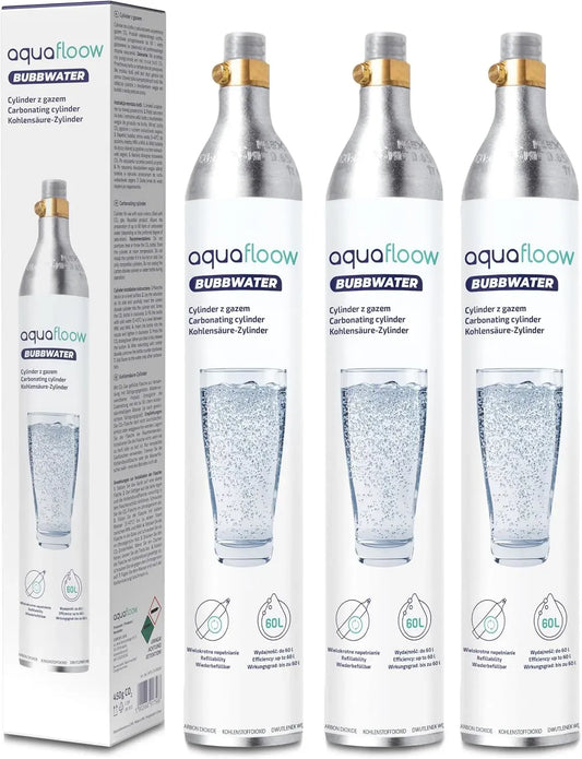 CO2 Kartusche für Sprudelwasser, Ersatz kompatibel mit SodaStream, AquaFloow Zylinder für Wassersprudler Premium 600 ml, Kohlensäure Cylinder bis zu