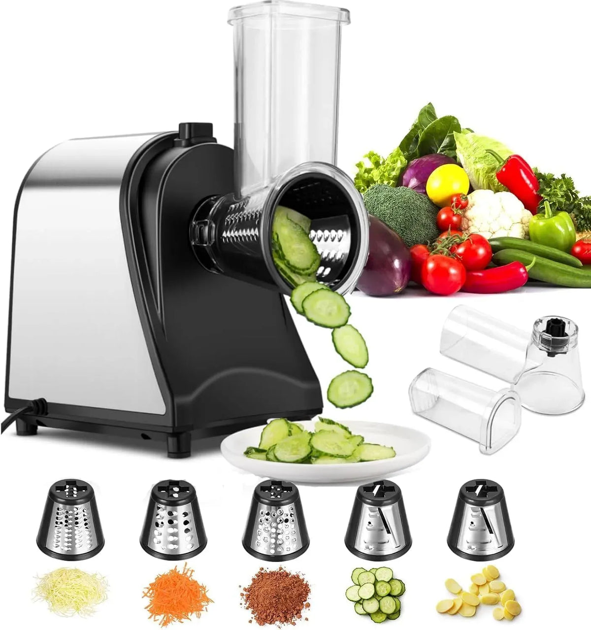 YF002 Gemüseschneider, 250 W, Edelstahl, für Verschiedenes Gemüse Mit Ein-Knopf-Steuerung YF002, COOCHEER