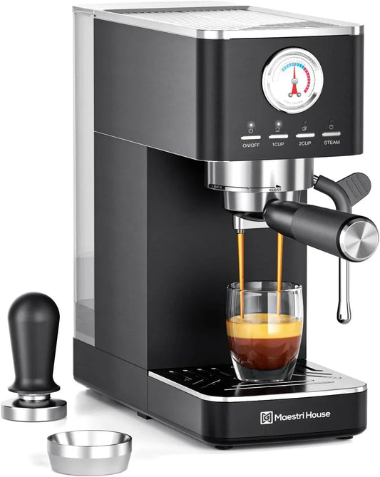 Espressomaschine, Schwarz, Kaffeemaschine für Espresso, Maestri House Espressomaschine 20 Bar ULKA Pumpe Schwarz