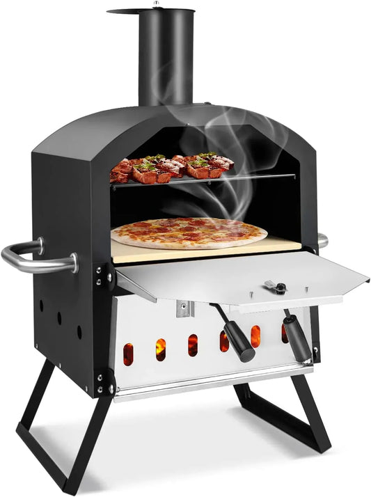 Elektrischer Pizzaofen, FANTASK 2-lagigem, Outdoor, IP65, Grill, Pizzastein & klappbaren Beinen, Outdoor Pizza Ofen, Pizzaschaufel