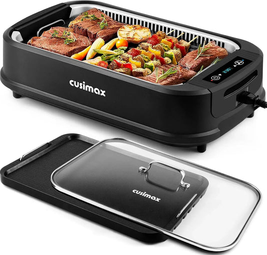 Geschirrspüler, 1500 W, Spülmaschine, CUSIMAX, Grill, Thermostat, Antihaftbeschichtung, 1500W Elektrogrill mit Deckel, Elektrogrill Tischgrill