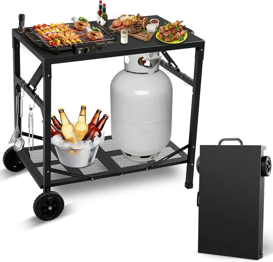 Elektrischer Pizzaofen, KHAMAL, tragbar, Outdoor, Grill, Faltbarer Grillwagen Grilltisch Outdoor, BBQ