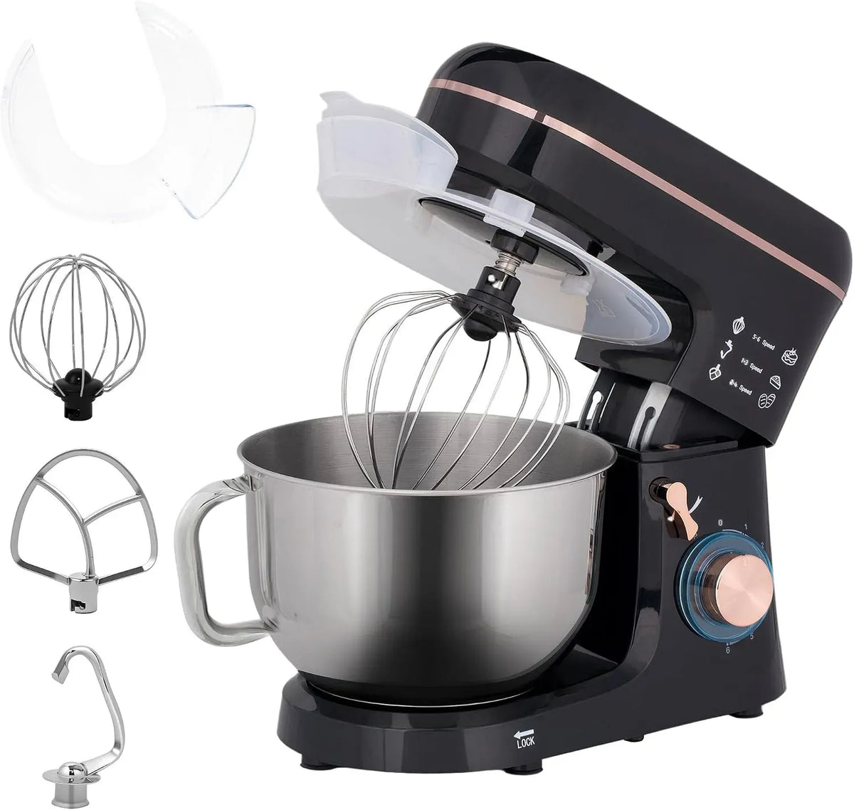 Küchenmaschine, 5,5 L, 1400 W, HOMCOM 6+P, Edelstahl