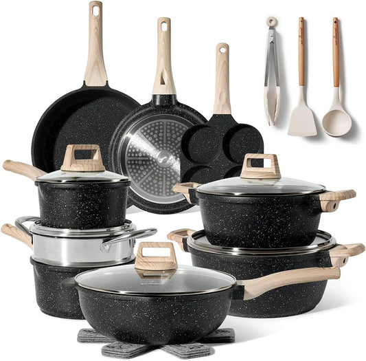 Induktions Töpfe Set, Pfannenset mit deckel, 21 pcs Black, töpfe & pfannen set ohne PTFE und PFOA, Kochgeschirr Topfset induktion