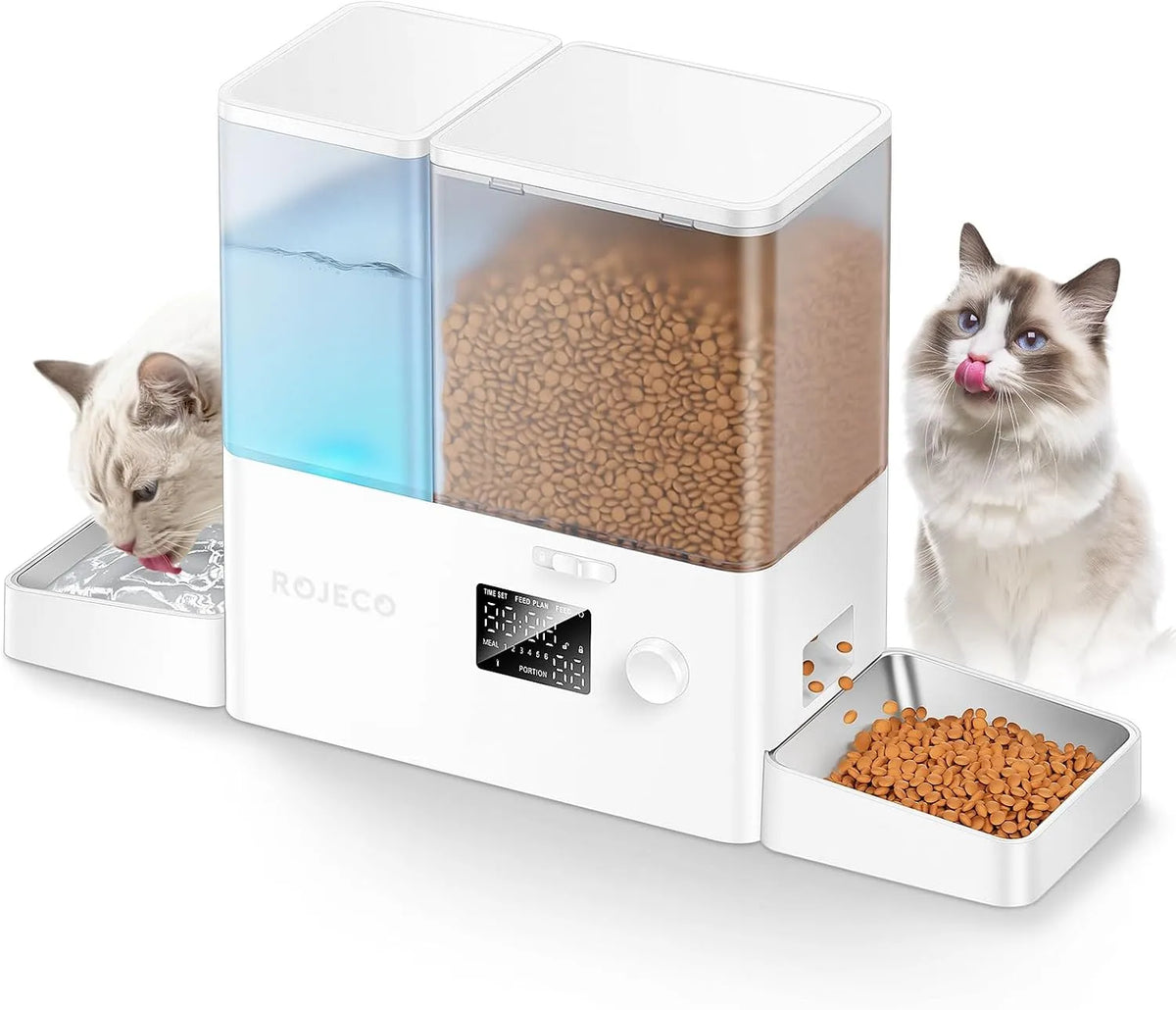 2-in-1 Trockenfutter Automat, Futterautomat, Wasserspender, Futterspender, großer Wassertank, für Katzen mit 3.5L Wassertank, Rojeco, 3.5 L