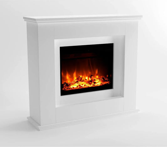 Elektroheizung, 111x101x33 cm, Weiß, elektrischer Kamin mit LED-Feuer in 3 Farben, GF CORE Elektrokamin mit Heizung und Kaminfeuer
