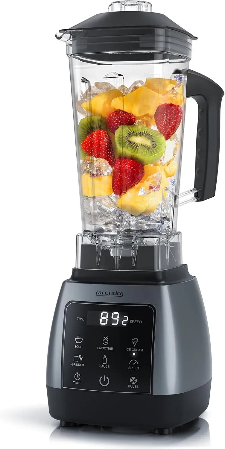 Standmixer, 2 L, 2000 W, 5 Programme, Touch-Bedienung, Timer, Edelstahl, 6 Messer aus Edelstahl, 000 U/min, 9 Geschwindigkeitsstufen
