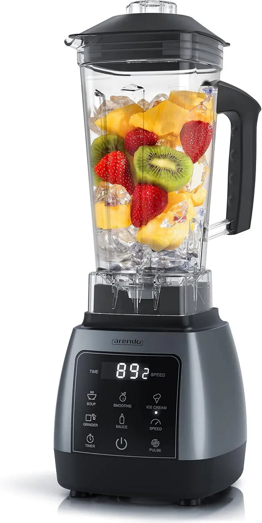 Standmixer, 2 L, 2000 W, 5 Programme, Touch-Bedienung, Timer, Edelstahl, 6 Messer aus Edelstahl, 000 U/min, 9 Geschwindigkeitsstufen