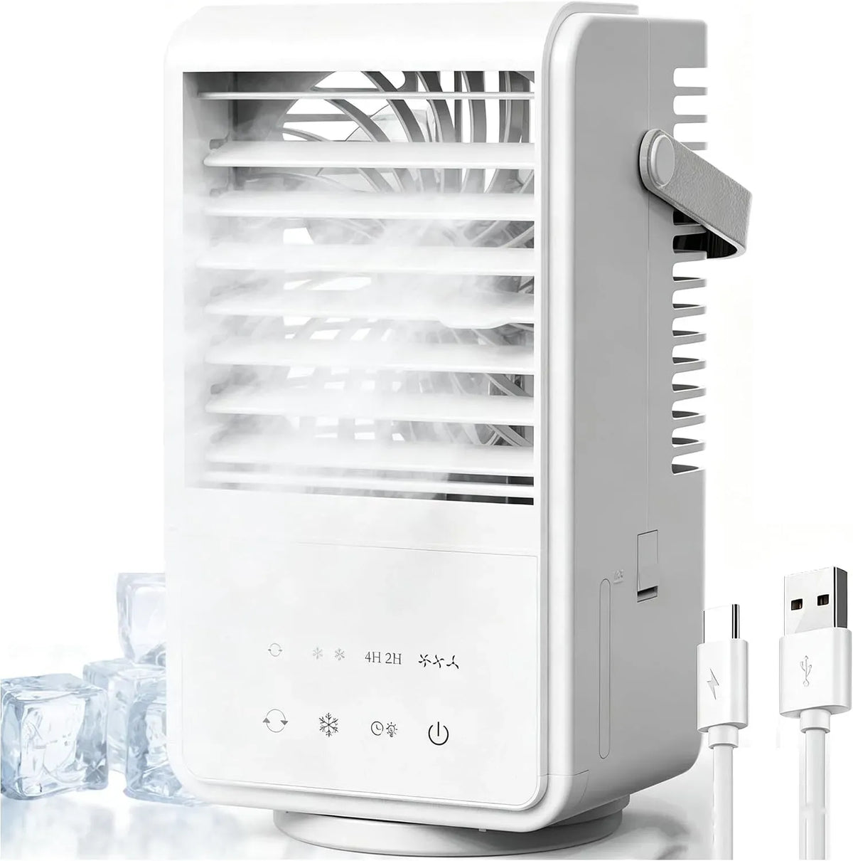 Klimaanlage, 1 L, Timer, 3 Geschwindigkeiten, Oszillation, leise, Oszillation 90 °, Timer 2/4 Stunden, leise für Haus/Büro, Tank 1 l, RGB & Typ-C