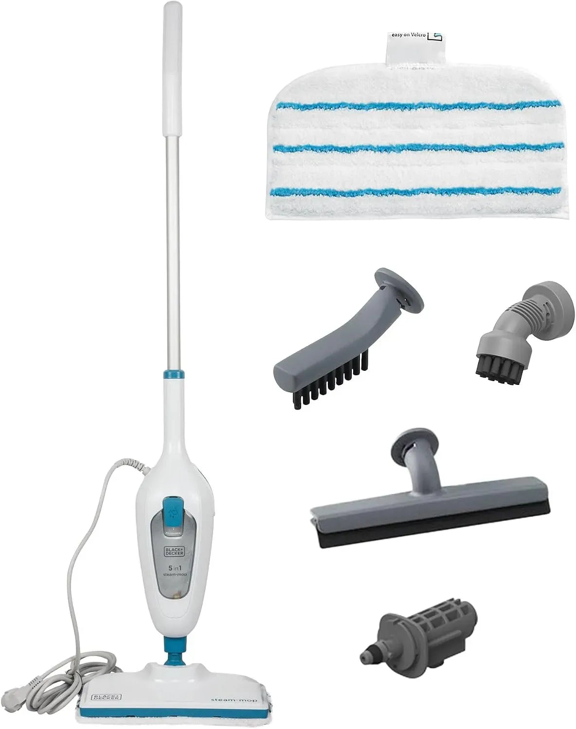 Black+Decker 5-in-1 5-teiliges Dampfreiniger, 1300 W, Hygiene, herausnehmbar, Schwarz, 1300W Dampfbesen Steam Mop, FSMH13E5-QS