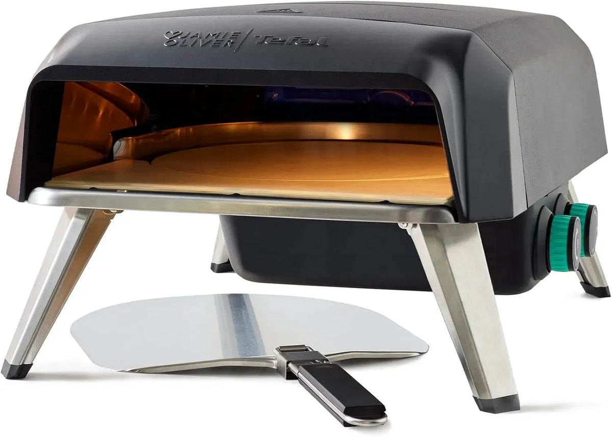 Tefal JM4168G0 Elektrischer Pizzaofen, Ofen zum Backen, Jamie Oliver by Gas-Pizzaofen 360° drehbar mit 360° drehbarem Innenstein
