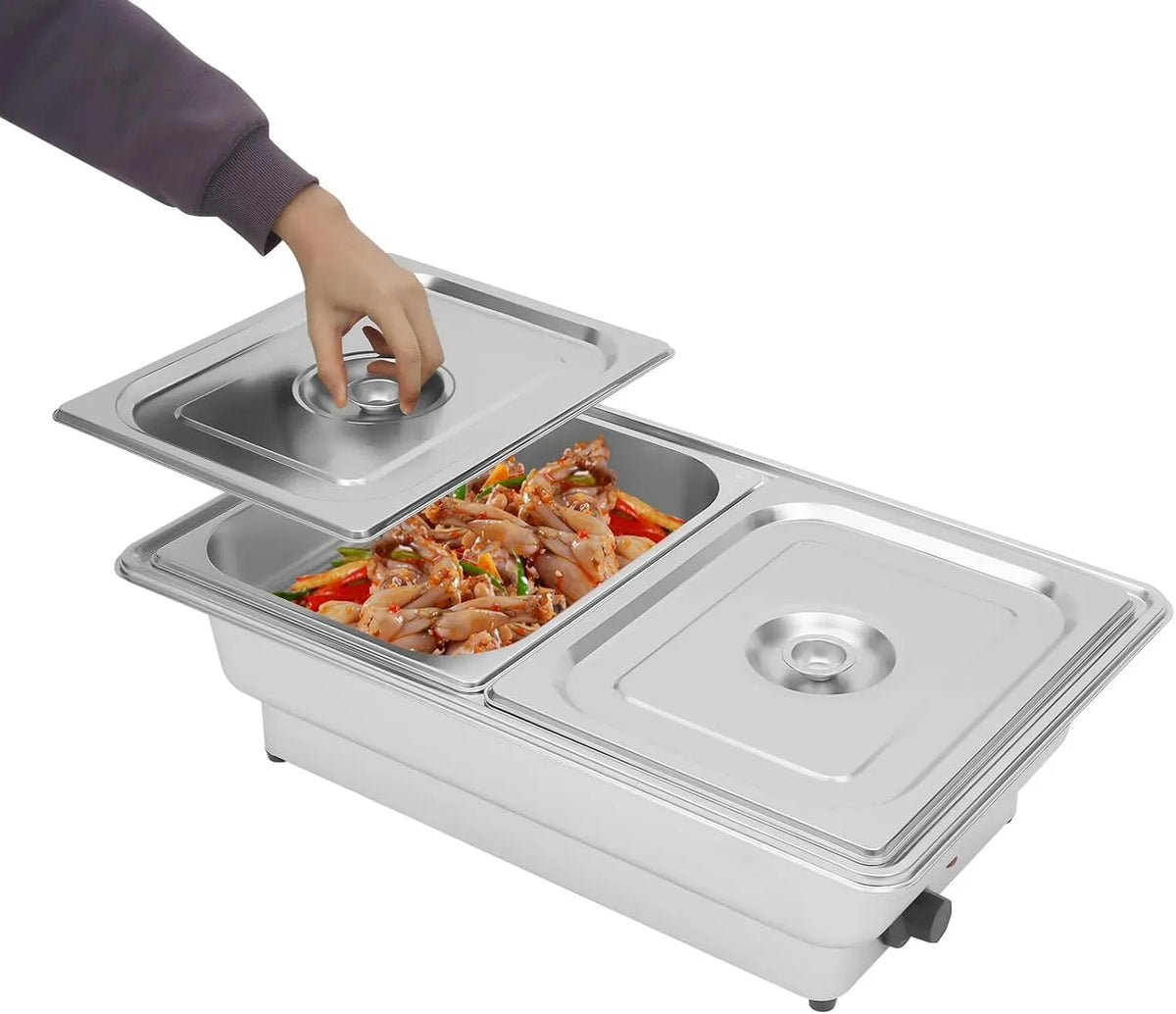 Chafing Dish Warmhaltebehälter, 9 L, 600 W, Warmhaltefunktion, Restaurant, Edelstahl, 600W Edelstahl Speisenwärmer bis 80°C