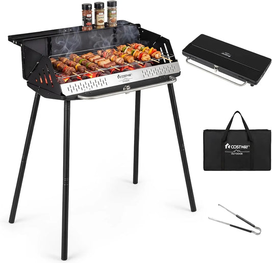 Holzkohlegrill, Tischgrill, Standgrill, elektrischer Tischgrill, 47 x 81 x 85 cm, tragbar, COSTWAY