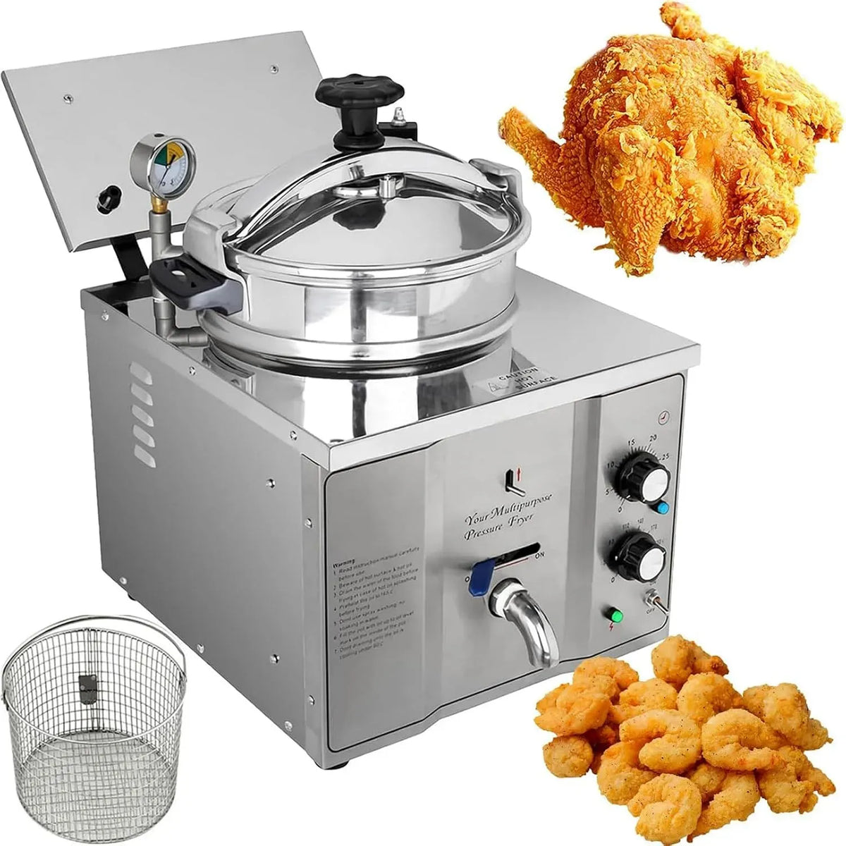 Heißluftfritteuse, 3000 W, Timer, Thermostat, Gastronomie, Edelstahl