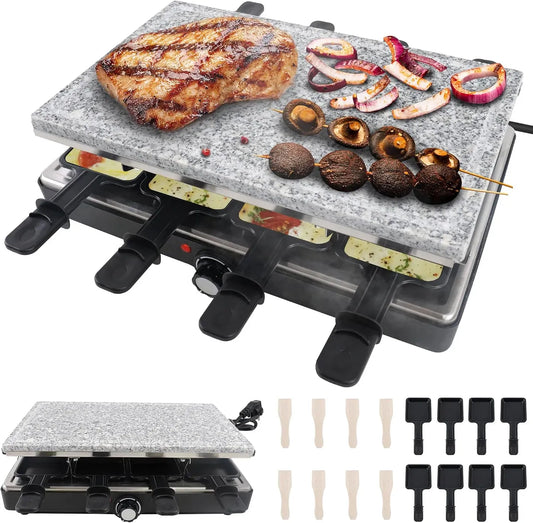 Grill, Kabel, elektrischer Tischgrill, 1400 W, Camping, Antihaftbeschichtung, Edelstahl, Holz