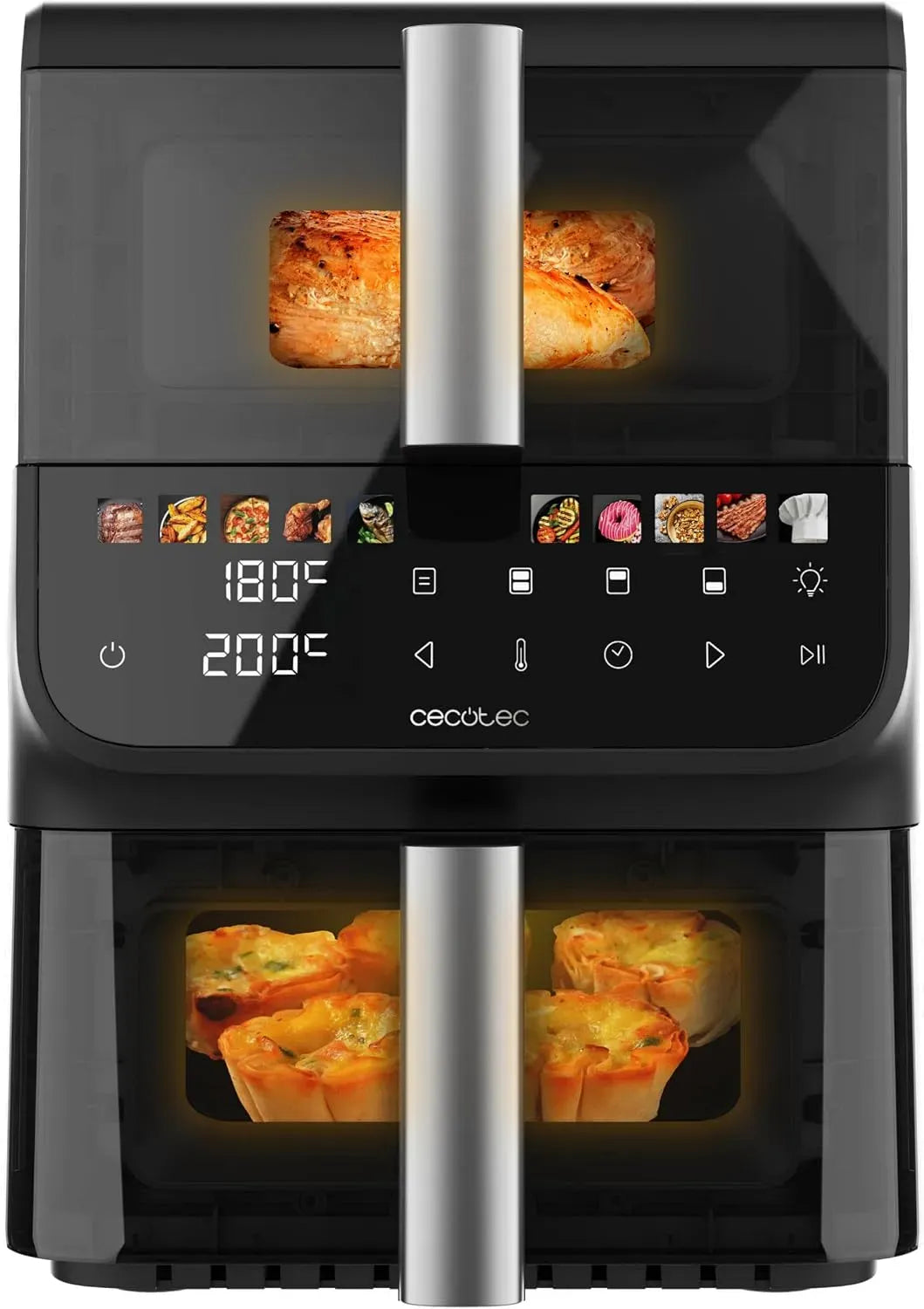 Cecotec Heißluftfritteuse, 2000 W, elektrische Fritteuse ohne Öl, Heißluftfritteuse Cecofry DuoLevel 10000 DuoSize Window